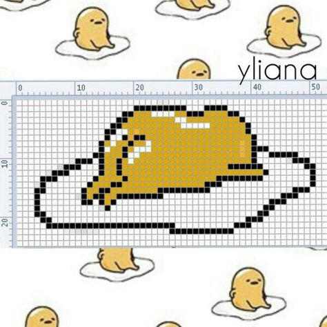 Gudetama Pixel Art Grid, Gudetama Cross Stitch, Gudetama Pixel Art, Alakazam Pokemon, Hama Beads Design, Diy Perler Bead Crafts, Pixel Crochet, Pixel Art Grid, Graph Paper Art