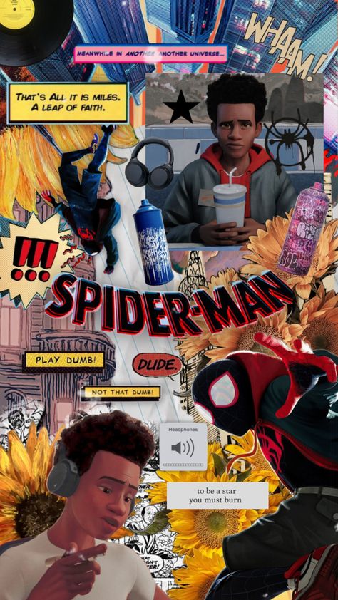 Miles Morales Graffiti Stickers, Spiderverse Sunflower, Miles Morales Sunflower, Sunflower Spiderman, Marvel Phone Wallpaper, Spiderman Comic Art, Teen Wallpaper, Miles Spiderman, Image Spiderman