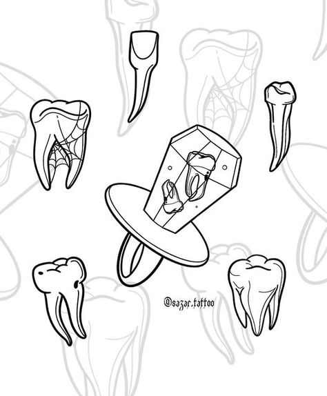 Dre | Tattoo Apprentice on Instagram: "All my previous teeth designs got claimed so here’s another cool flash 🦷🖤   Message to claim ☺️  #teethtattoo #tattoodesign #manchestertattoos #boltontattoos" Apprentice Tattoo Designs, Apprentice Flash Sheet, Rib Bone Tattoo, Apprentice Tattoo Flash, Traditional Tooth Tattoo, Tattoo Portfolio Apprentice, Teeth Tattoo Ideas, Goth Tattoo Flash Sheet, Spooky Tattoo Ideas