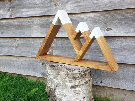 Wood Mountain Shelf, Wood Mountains, Minwax Wood Stain, Ladder Shelf Diy, Shelf Nursery, Mountain Shelf, Adventure Decor, Wood Company, Nursery Decor Wall