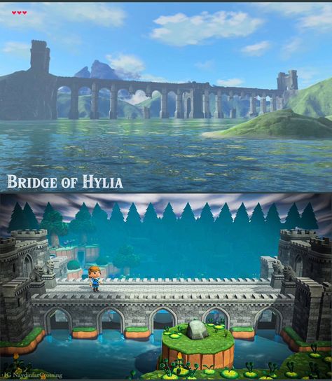 Acnh Breath Of The Wild, Bridges Acnh, Acnh Castle, Acnh 2023, Castle Bricks, Paris Bridge, Hyrule Castle, Building Bridges, Castle Decor