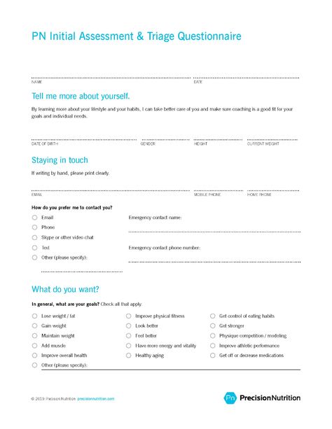 Client Intake Form for Health Coaches - Precision Nutrition