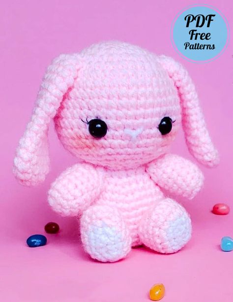 Easter Pink Bunny Amigurumi PDF Crochet Pattern - Amigurumiday Amigurumi Free Pattern Beginner, Easter Bunny Crochet, Easter Bunny Crochet Pattern, Crochet Project Free, Funny Easter Bunny, Knitting Bag Pattern, Crochet Ornament Patterns, Bunny Amigurumi, Crochet Easter