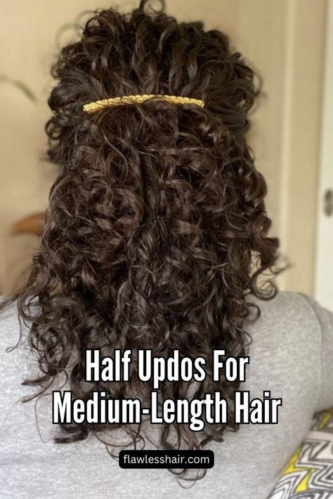 Curly Half Updo With A Hair Barrette Medium Curly Hair, Curly Half Up Half Down, Medium Curly, Medium Curly Hair Styles, Updos For Medium Length Hair, Half Updo, Golden Hair, You Can Do Anything, Formal Style