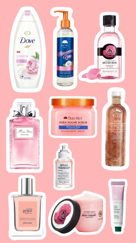 #rose Rose Shower Routine, Rose Body Care, Rose Scented Products Skin Care, Rose Water Skincare, Body Shop British Rose, Miss Dior Perfume, British Rose, Rose Body, Shaving Oil