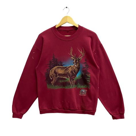 Vintage 90s Deer Red Sweatshirt Medium Wildlife Deer Crewneck Tailed Deer Sweater Animal White Tail Deer Hunting Habitat Print Logo Jumper by brixtonclothing on Etsy White Tail Deer Hunting, Granola Outfits, Deer Sweater, Deer Sweatshirt, White Tail Deer, Whitetail Deer Hunting, Animal Sweater, Yarn Sweater, Red Sweatshirt