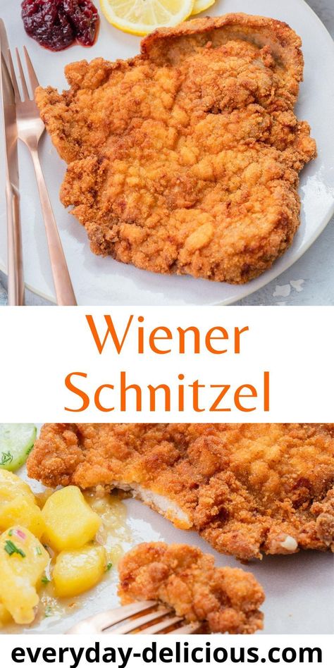 Wiener Schnitzel is a crispy breaded veal cutlet. Learn with this simple recipe how to make an authentic Wiener Schnitzel that is perfectly crispy and tender. Weinersnitchel Recipe, Veal Cutlet Recipes Easy, How To Make Schnitzel, Veal Cutlet Recipes, Veal Schnitzel, Schnitzel Recipe, German Dishes, Schnitzel Recipes, Veal Cutlet