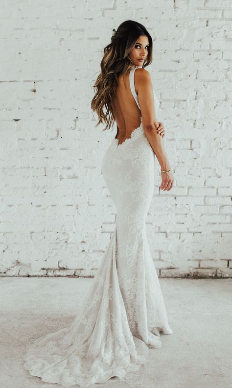 Backless Wedding Gowns, Vintage Wedding Dress Boho, Vintage Boho Wedding, Wedding Gown Backless, Wedding Gowns With Sleeves, Katie May, White Wedding Dress, Bamboo Clothing, Backless Wedding