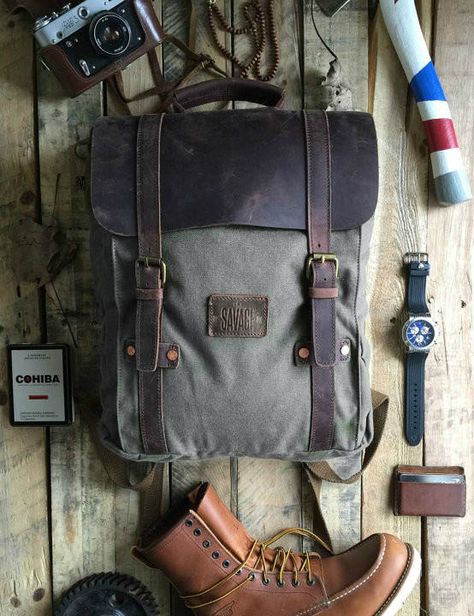 Men's backpack canvas backpack canvas by SavageSupplyCompany Green Canvas Backpack, Hipster Backpack, Waxed Canvas Backpack, Sac Diy, Canvas Rucksack, Adventure Backpack, Rugged Men, Backpack Bag, Canvas Backpack