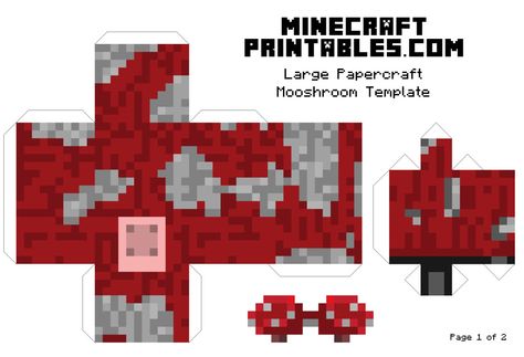 Minecraft Printable Mooshroom Template - Large - Page 1 Minecraft Activities, Papercraft Minecraft Skin, Mobs Minecraft, Minecraft Papercraft, Minecraft Templates, Minecraft Printables, Minecraft Blocks, Diy Minecraft, Minecraft Characters