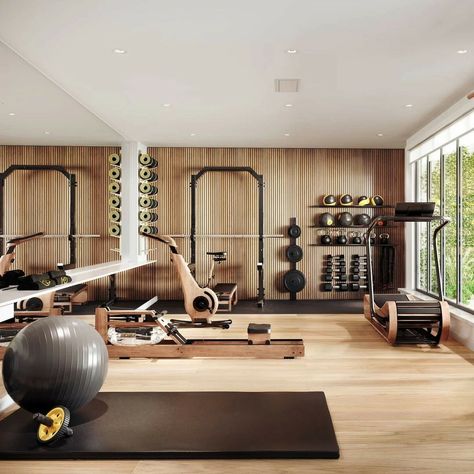 Home Gym Aesthetic, Garden Gym Ideas, Aesthetic Home Gym, Wall Gym, Restaurant Remodel, Basement Home Gym, Modern Home Gym, Gym Vibes, Luxury Home Gym