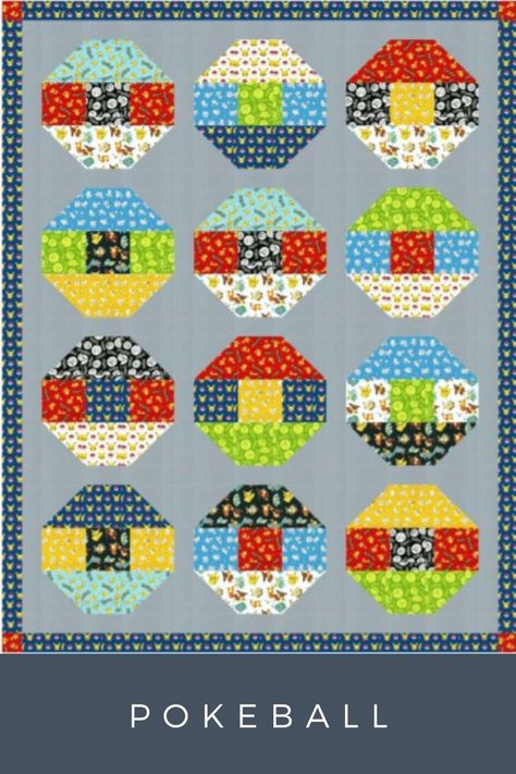 Get your FREE Pokeball Quilt Pattern Here. Pokemon Quilt, Pokeball Pattern, Nicole Ramirez, Pokemon Fabric, Churn Dash Quilt, Quilt Fabric Collections, Childrens Quilts, Miniature Quilts, Beginner Quilt Patterns