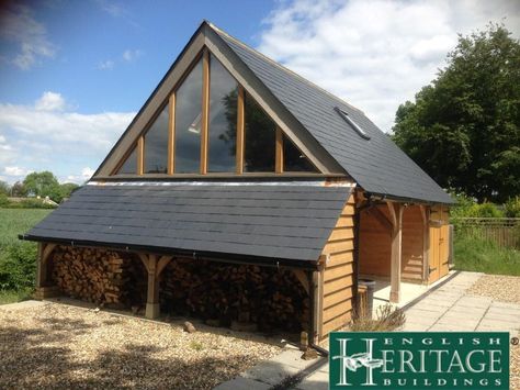 Oak Frame Garage With Room Above, Oak Framed Garage With Room Above, Garage With Room Above, Oak Garage, Frame Projects, Border Oak, Stable Block, Carriage House Garage, Oak Framed Buildings