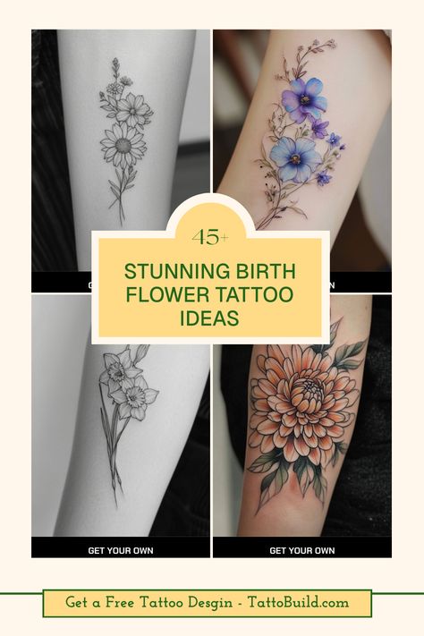 Looking for the perfect tattoo that speaks to you? Check out these 45 stunning birth flower tattoo ideas designed for each month! Discover the unique meanings behind each flower and get inspired by beautiful designs that will make your next ink choice special. Whether you're planning a vibrant floral arm sleeve or a subtle ankle piece, you’re bound to find something that resonates with your style. Let's explore how these elegant blooms can bring your personality to life through tattoo art! Birth Flower Arm Band Tattoo, Rose And Sweet Pea Tattoo, December And September Birth Flower Tattoo, Watercolor Birth Flower Tattoo, May Tattoo Ideas, July Birth Flower Tattoos, Floral Arm Sleeve, November Birth Flower Tattoo, Through Tattoo