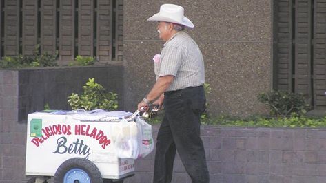 What life was like for the vendors that serve frutero, the made-to-order fruit salads in push carts. Photo: Jim Stead CC Paletero Man, Ice Cream Carts, Sailor Jerry Flash, Mexican American Culture, Cold Snacks, Dragon Tattoo Back Piece, Oak Cliff, Latina Magazine, Ice Cream Man