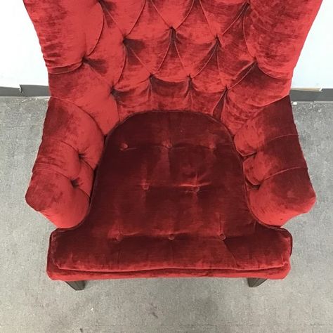 Picturing this chair by a window with the cool night breeze blowing in the faint scents of sun warmed grass and roses… What scene is your mind setting? Modern Red Button-Tufted Armchair w/ Dark-Stained Solid Wood Legs (28”W x 30”D x 36”H) Item Number: 13930-20 $145 Love it? Don’t miss out! You can purchase this item on our website (link in bio). Pro Tip: use the Item Number listed above to search for this exact product. Or come by our new store location anytime at 401 Elmira Road! We alwa... Tufted Armchair, Thrift Shop Finds, Cool Night, Tufted Arm Chair, Love The Earth, Pro Tip, Reduce Reuse, Dark Stains, Red Button