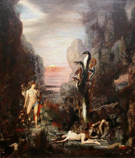 Lernaean Hydra, Musée Gustave Moreau, Gustave Moreau, Dark Paintings, Roman Mythology, Art Institute Of Chicago, Painting Reproductions, Gustav Klimt, Story Ideas