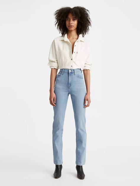 724 High Rise Straight Women's Jeans - Light Wash | Levi's® US High Waisted Straight Jeans, Light Wash Levis, Denim Street Style, Junior Pants, Practical Fashion, Recycled Denim, Tapered Pants, Slim Straight Jeans, Fashion Studio