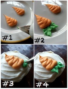 I followed this method with a Wilton's tip#4 tip for the carrots & a Wilton's tip #67 for the leaf. Came out so cute! Yay! I made carrots alas!******LL Make Frosting, Best Carrot Cake Recipe, How To Make Frosting, Best Carrot Cake, Wilton Cake Decorating, Frosting Tips, Carrot Cake Recipe, Decorated Cakes, Cake Icing