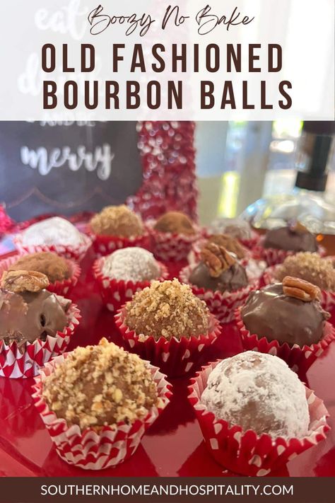 These old-fashioned bourbon balls are full of boozy, nutty, and vanilla goodness, and make the perfect decadent adult sweet treat. And they're also so quick to put together for the holidays or Kentucky Derby party! Bourbon Cookies Recipe, Bourbon Ball, Bourbon Cookies, Bourbon Balls Recipe, Bourbon Balls, Easy Candy Recipes, Chocolate Bourbon, Old Fashioned Candy, Christmas Food Gifts