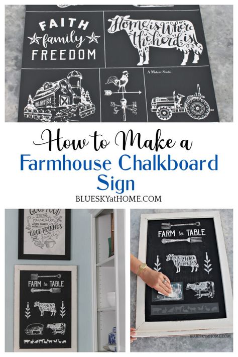 How to Make a Farmhouse Chalkboard Sign with ChalkArt Farmhouse Chalkboard, Chalkboard Vinyl, Large Chalkboard, Wood Craft Patterns, Ginger Jar Lamp, Chalk Paint Projects, Chalkboard Designs, Stencil Projects, Diy Chalkboard