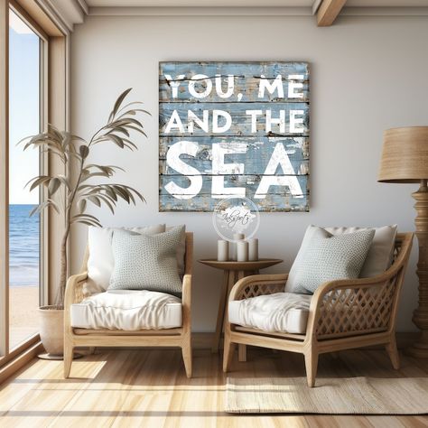 You Me and the Sea Beach House Sign, Beach Wall Art, Coastal Wall Decor Nautical Ocean Decoration, Coastal Cottage Distressed Canvas BL45 - Etsy Philippines Key West Decor Beach Cottages, Beach House Deck Decor, Beach House Vibes Aesthetic, Beach House Decorations, Beach Wall Decor Ideas, Small Beach Condo, Fun Backyards, Bungalow Beach House, Nantucket Decor