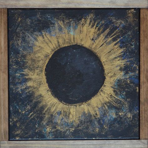 Paintings — Paper Heart Design #painting #homedecor #art #canvas #paint #inspiration #sun #moon #eclipse #black #gold Acrylic Gold Painting Ideas, Lunar Eclipse Drawing, Eclipse Artwork, Solar Eclipse Art, Eclipse Painting, Sun And Moon Painting, Eclipse Art, Celestial Inspiration, Eclipses Art