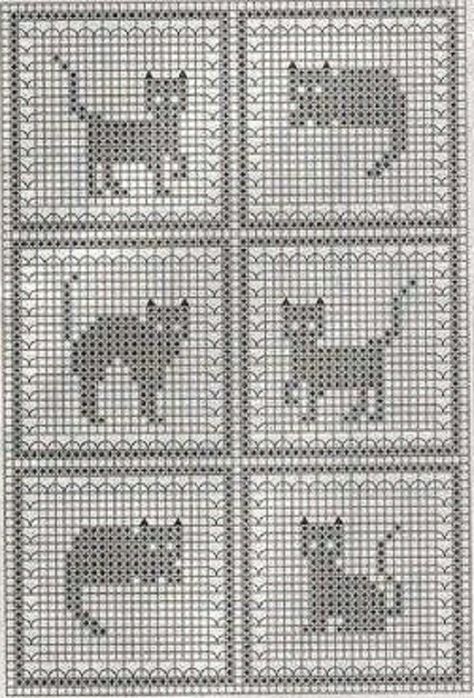 Cats Kat Haken, Filet Crochet Charts, Crochet Cat Pattern, Fillet Crochet, Cat Cross Stitch Pattern, Tapestry Crochet Patterns, Pola Kristik, Cat Cross Stitch, Crochet Tapestry