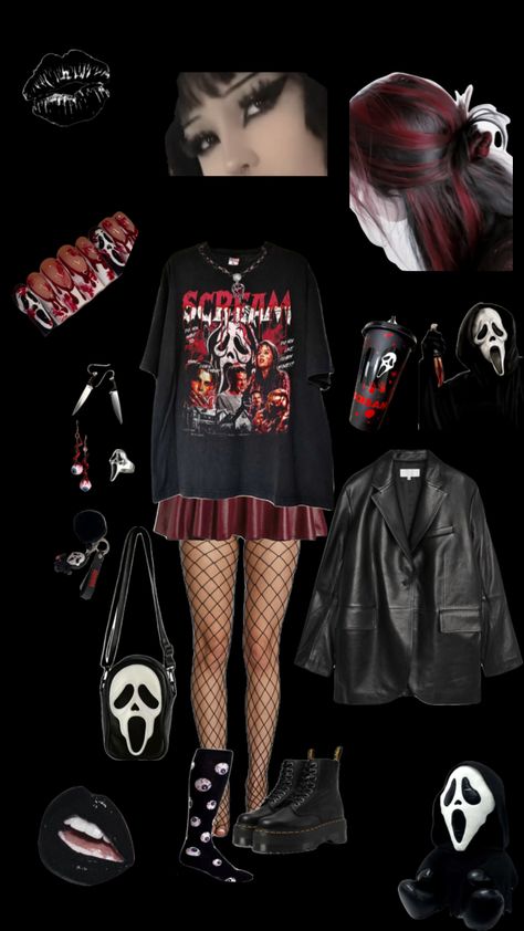 Ghostface themed fit Soft Goth Outfits, Grunge Fits, Themed Outfits, Goth Outfits, Alternative Outfits, Beetlejuice, Grunge Aesthetic, Aesthetic Fashion, Alternative Fashion