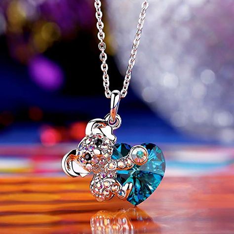 Koala Bear Heart Shaped Swarovski Crystal Pendant Jewellery PERFECT GIFT!! #gifts #cute #jewelry #animals Jewelry Animals, Blue Cuff Bracelet, Summer Jewellery, Heart Shaped Pendant Necklace, Crystal Heart Pendant, Bear Necklace, Bear Pendant, Heart Shape Pendant, Christmas Gift Jewelry