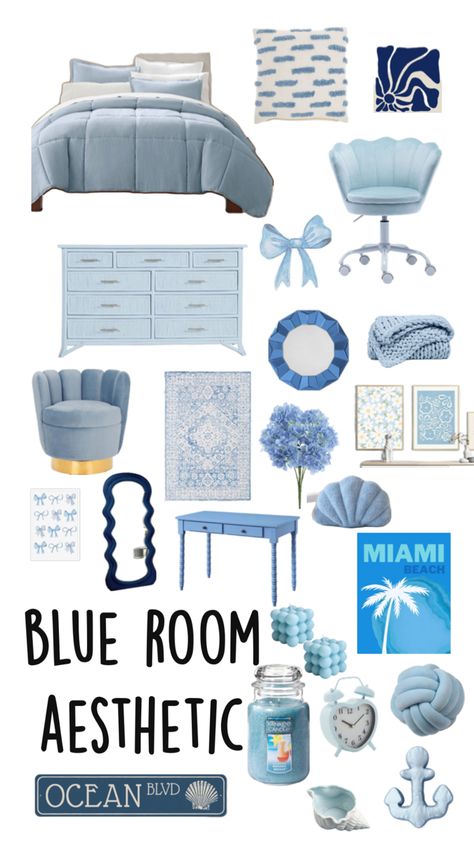 Blue Theme Room, Light Blue Room Aesthetic, Blue Room Themes, Blue Room Aesthetic, Light Blue Rooms, Halloween Things To Do, Bedroom Vibes, Preppy Bedroom, Halloween Things