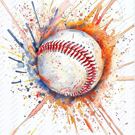 Please note: This is a digital product, no physical items will be shipped.  Add a splash of colour and a dash of sporty charm to your projects with our Vibrant Watercolour Baseball Clipart! This unique and eye-catching design is perfect for baseball enthusiasts and creatives alike. Whether you're crafting invitations, designing scrapbooks, or working on a DIY project, our watercolour baseball artwork will bring a playful and artistic touch to your creations. Why You'll Love Our Watercolour Baseb Baseball Artwork, Baseball Party Invitations, Baseball Clipart, Baseball Crafts, Baseball Posters, Baseball Art, Baseball Party, Baseball Design, Apple Watch Faces