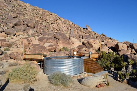 Steve  Glen's Joshua Tree Retreat Joshua Tree Home, Stock Tank Swimming Pool, Steel Water Tanks, Stock Tank Pool, Tank Pool, Retreat House, Tree Home, Stock Tank, Modern Pools