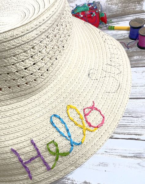 DIY Embroidered Sun Hat for Summer | Upstyle Embroidered Sun Hat, Embroidered Straw Hat, Straw Hat Diy, Senior Crafts, Eras Outfits, Hat For Summer, Embroidered Sun, Being Outdoors, Anchor Embroidery