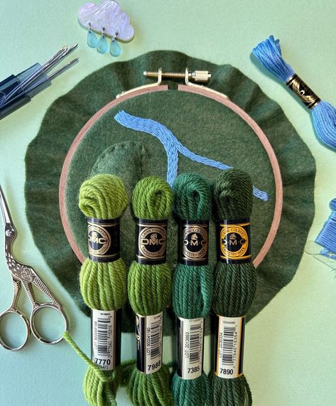 I haven’t decided what shade of green for the trees on this WIP yet, so I’ll show you all my options. I’m looking forward to two things this weekend: sleeping and stitching 🧵 What about you? . . . @dmc_embroidery @dmc_crafts #embroidery #embroidered #needlework #handembroidery #fiberart #fibreart #textileart #dmc #threads #dmcthreads #embroideryartist #embroideryart #aeriallandscape #aerialembroidery #landscapeembroidery #hoopart#freestyleembroidery #embroideryhoopart #handmade #handstitch... Dmc Embroidery, 3d Embroidery, Thread Art, Embroidery Hoop Art, Hoop Art, Embroidery Art, Looking Forward, Textile Art, Shades Of Green