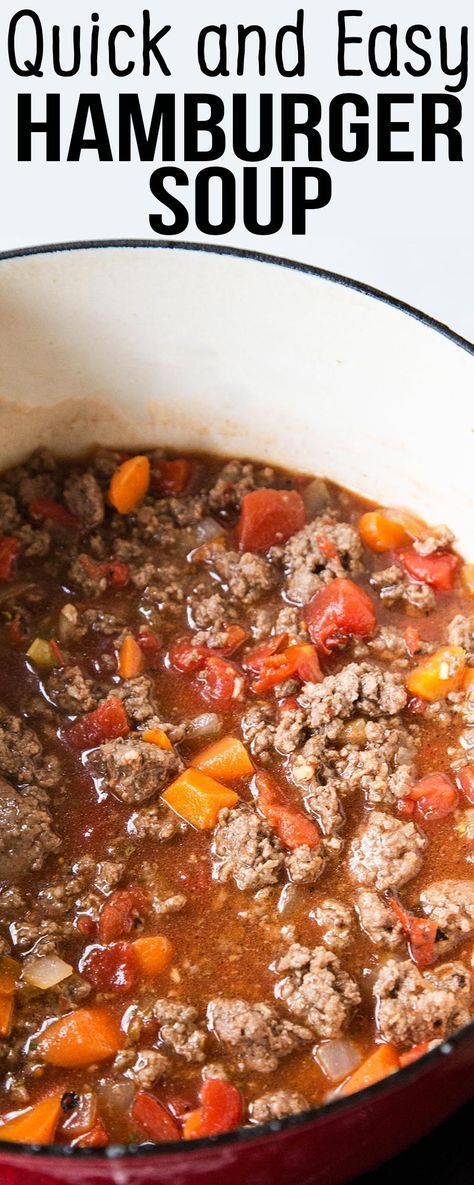 Hamburger Soup -- so QUICK and EASY! Great last-minute weeknight meal. Ready in 30 minutes. Quick Hamburger Soup, Gluten Free Hamburger Soup, Soup Hamburger, Easy Hamburger Soup, Hamburger Vegetable Soup, Easy Hamburger, Hamburger Soup, Paleo Crockpot, Soup And Stew