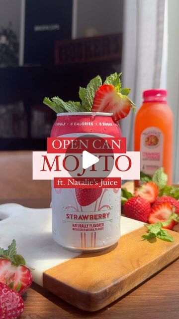 Nikki Sips 🤘🏻🍸 on Instagram: "I’m LOVING the canned cocktail trend, and I’ve made you your new favorite version— a strawberry lemonade mojito with @nataliesoj—YUM!  You know that I love to use fresh ingredients and Natalie’s juice offers authentic freshness that is unrivaled.  It literally showed up in the mail perfectly chilled 🥲.  Go grab your can opener & get popping, you have to try this one!  ____  Open Can Strawberry Lemonade Mojito  You’ll Need:  3 strawberries, diced 1/2 oz simple syrup 2 oz light rum 2 oz Natalie’s Strawberry Lemonade Strawberry sparkling water 6 mint leaves Ice Mint sprig & strawberry for garnish   In a shaker, muddle your diced strawberries with simple syrup.  Add rum, Natalie’s Strawberry Lemonade, mint leaves, and shake with ice.  Open your sparkling water Open Can Cocktail, Canned Strawberries, Cocktail Trends, Mint Sprig, Light Rum, Strawberry Lemonade, Mint Leaves, Summer Cocktails, Mojito