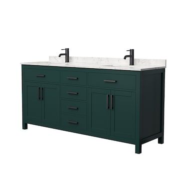 Wyndham Collection Beckett 72-in Green with Matte Black Trim Undermount Double Sink Bathroom Vanity with Carrara Cultured Marble Top in the Bathroom Vanities with Tops department at Lowes.com 72 Vanity, Marble Counters, Cabin Bathrooms, Bathroom Necessities, Square Sink, Marble Counter, Double Sink Bathroom, Concealed Hinges, Double Sink Bathroom Vanity