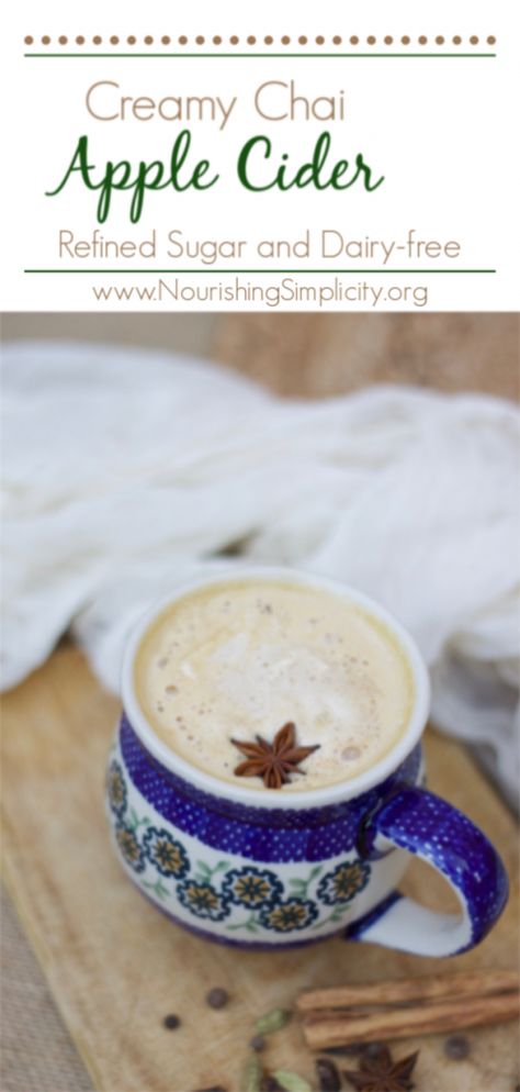 Chai Apple Cider, Apple Cider Chai, Creamy Apple Cider, Comfort Drinks, Apple Chai, Touch Of Spice, Coconut Ginger, Cozy Drinks, Chai Recipe