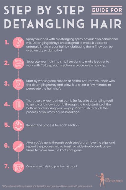 Infographic on how to detangle hair and the causes of tangles Detangle Curly Hair, Embrace Natural Beauty, Detangler Spray, Hair Tips Video, Greasy Hair Hairstyles, Curly Girl Method, Oval Face Shapes, Effortless Hairstyles, Back To School Hairstyles