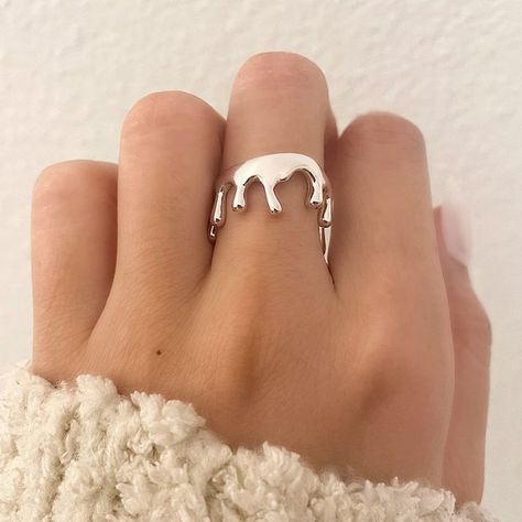 925 Sterling Silver Drip Ring Minimalist Ring Unique Statement Dripping Ring Simple Gold Band, Ring Simple Silver, Drip Ring, Abstract Jewelry, Infinity Ring, Geometric Ring, Chunky Rings, Everyday Rings, Antique Pink