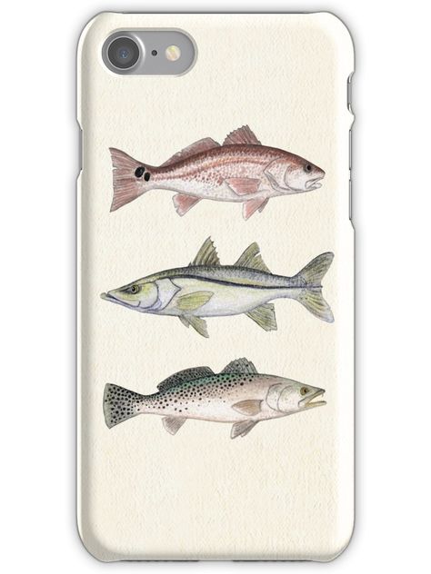 Inshore Slam  by Amber Marine ~ watercolor redfish, snook, and trout art, Â© 201 iPhone 7 Snap Case Trout Art, Coastal Cottage Decorating, Marine Wildlife, Wildlife Artists, Red Fish, Dot Painting, Mini Case, Iphone Case Covers, Top Artists