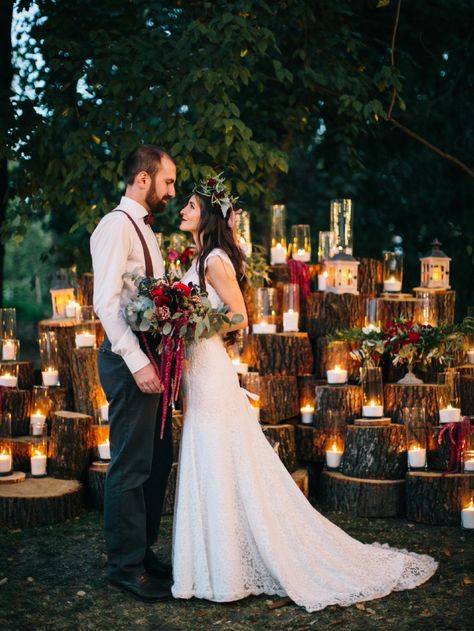 Faithful Man, Candle Light Wedding, California Forest, Candle Lit Wedding, Rustic Wedding Colors, Rusting Wedding, Riverside Weddings, Purple Bridal Bouquet, Candles Decor