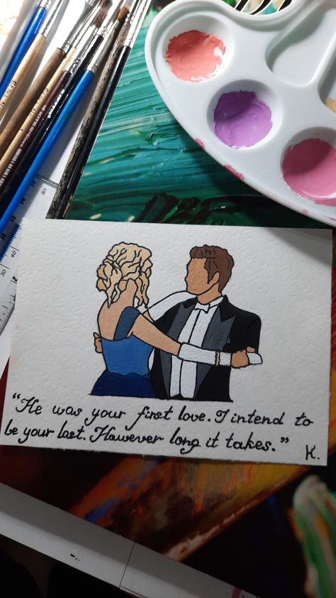 Klaus And Caroline Drawing, Kol Mikaelson Drawing, Vampire Diaries Drawing Ideas, Tvd Drawing Ideas, Tvd Doodle Art, Vampire Diaries Drawings Doodles, Tvd Doodles, Tvd Paintings, The Vampire Diaries Drawings