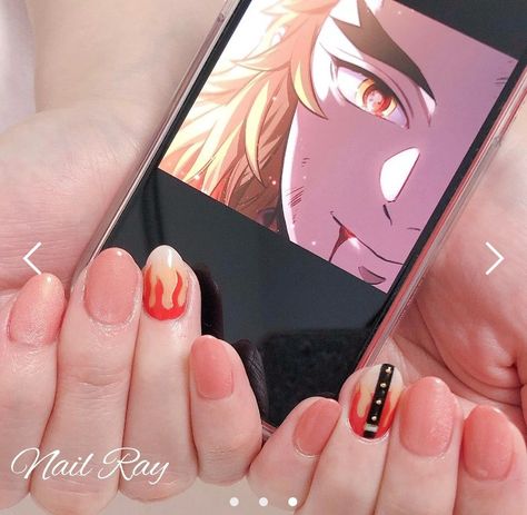 Short Anime Nails Acrylic, Rengoku Nails, Anime Nails, Soft Nails, Kawaii Nails, Some Ideas, Short Nails, Aesthetic Anime, Press On Nails