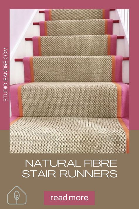 Add texture and warmth to your staircase with a natural fibre runner carpet for staircases - PLUS - Grab our industry insider buyers tips Natural fibre stair runners add great texture and warmth to an otherwise, often forgotten, staircase. We discuss sisal stair runners, jute stair runners, seagrass stair runners and other natural fibre stair runner alternatives for you to create a custom stair runner on your staircase. Read on to discover our stair runner carpet ideas Sisal Stair Runner, Natural Fiber Carpets, Carpet Ideas, Runner Carpet, Stair Runners, Natural Fibre, Stair Runner Carpet, Stair Runner, Staircases