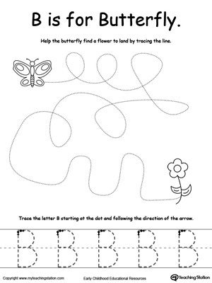 The Letter B is For Butterfly: Teach the alphabet while creating opportunities to develop your child's fine motor skills. In this activity your child will say the name of the pictuer, trace the lines and the letter B. Preschool Letter B Activities, B Is For, B Is For Butterfly Craft, Letter B Crafts For Preschoolers, Letter B Activities For Preschool, B Is For Butterfly, Preschool Letter B, Letter B Activities, Trace The Lines