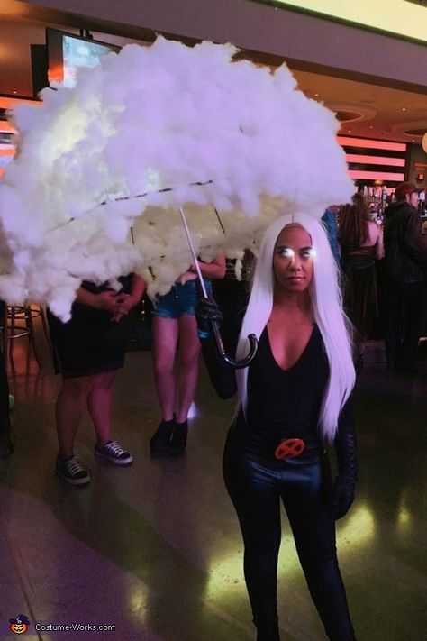 X-Men Storm Costume | DIY Costumes Under $45 Storm Costume Diy, Storm Halloween Costume, Storm Halloween, Rain Cloud Costume, Xmen Storm, Storm Costume, Cloud Costume, X Men Storm, White Contact Lenses