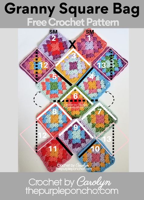 Granny Square Handbag Pattern, Granny Square Crochet Bags, Granny Square Bag Pattern Free, Granny Square Crochet Projects, Granny Square Purse, Sac Granny Square, Purse Patterns Free, Prom Bag, Granny Square Crochet Patterns Free