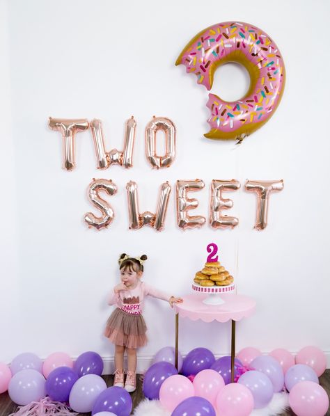 2nd Birthday Photos, Donut Themed Birthday Party, 2nd Birthday Party For Girl, Second Birthday Ideas, Donut Birthday Parties, Donut Birthday, 2nd Birthday Party Themes, 2nd Birthday Party, Two Sweet